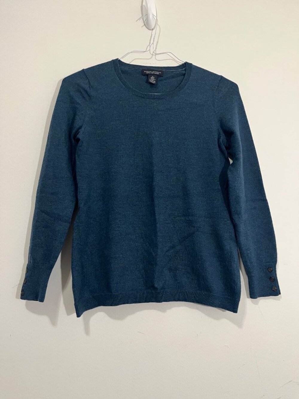 Banana Republic Merino Wool Blend Sweater Women's M Green Teal Preppy Old Money